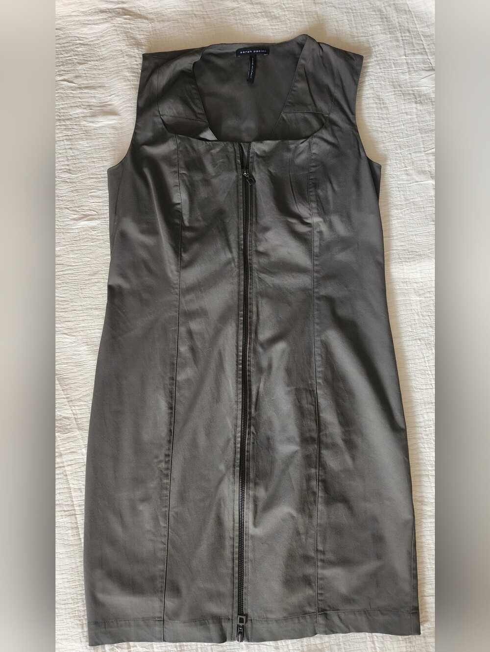 Sarah Pacini Italy Grey Sleeveless Square Neck Front Zip Dress